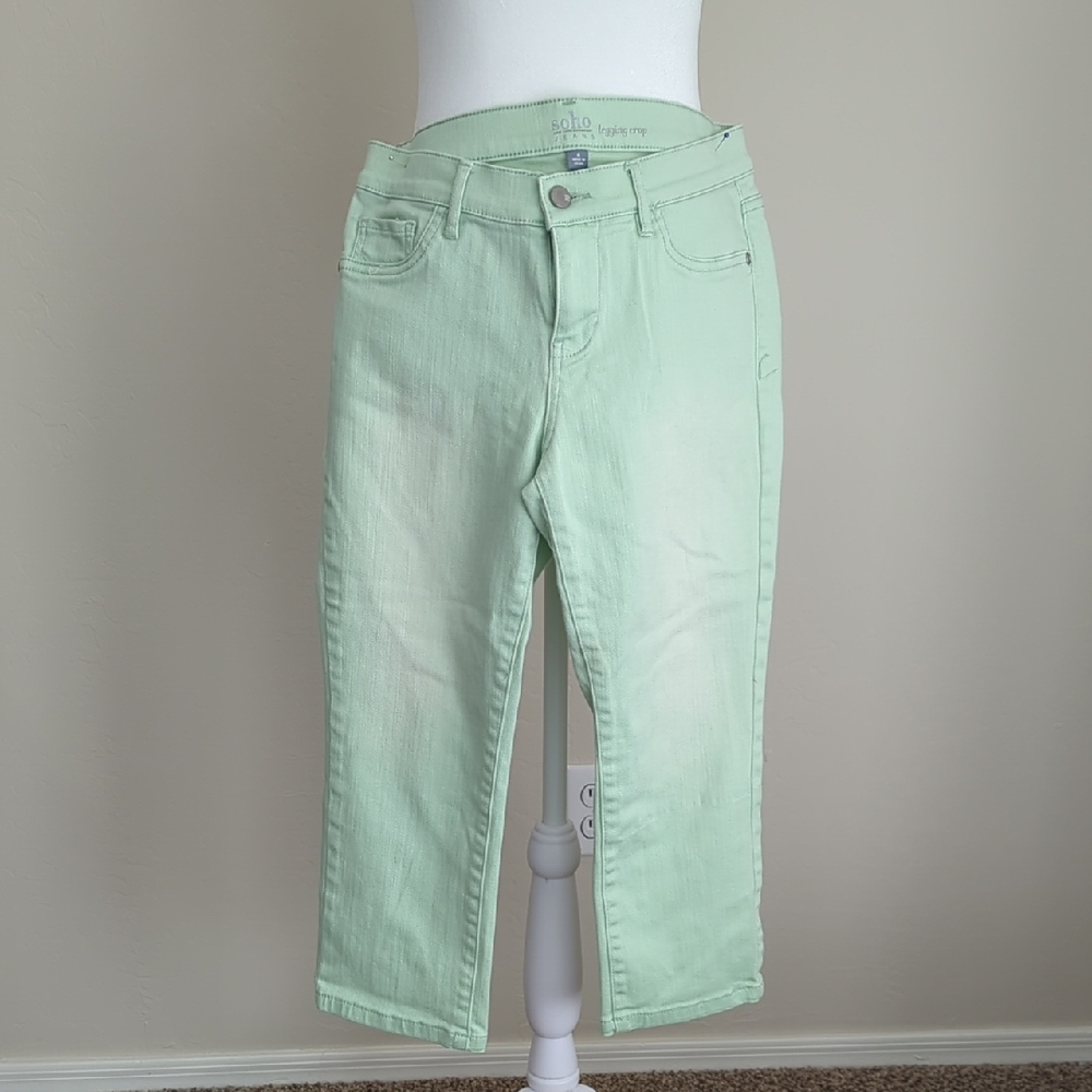 New York And Company Soho Mint Green Cropped Jeans, Size 6